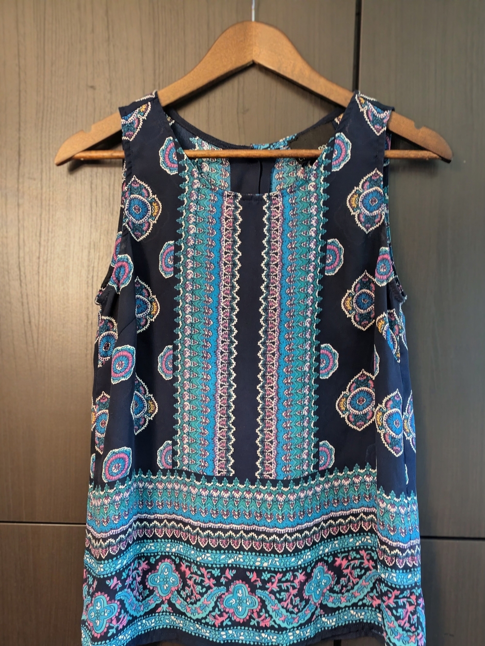Cynthia Rowley Navy Patterned Sleeveless Blouse Sz S